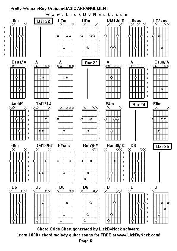 Chord Grids Chart of chord melody fingerstyle guitar song-Pretty Woman-Roy Orbison-BASIC ARRANGEMENT,generated by LickByNeck software.